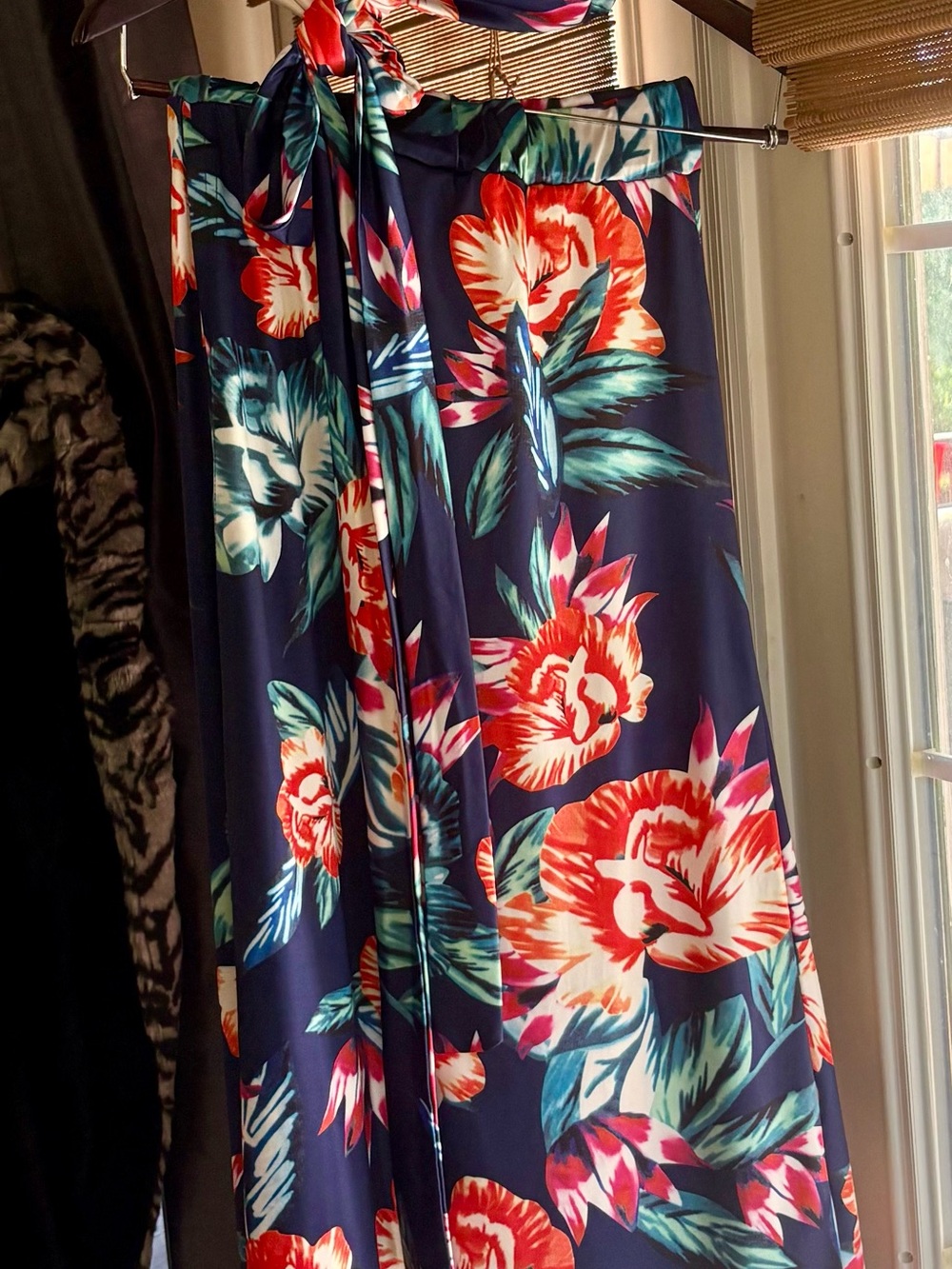 Navy Floral Two Piece Maxi Dress with High Side Slit and Tie Crop Top - Picture 2 of 5